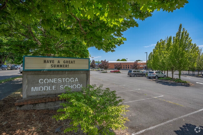 Conestoga Middle School sign in Beaverton, Oregon.