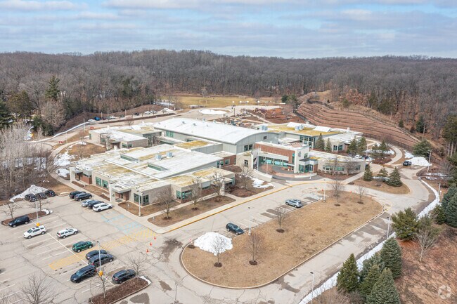 Knapp Forest Elementary School is surrounded by trees in Grand Rapids  Township.