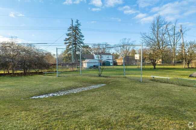 The baseball field at Walt Disney Elementary School in winter.