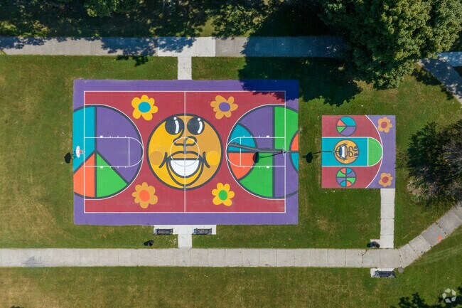 Detroit artist Phillip Simpson reimagined the basketball court at Stoepel Park in Rosedale Park.