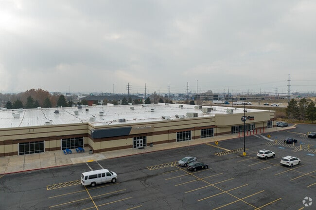 Aerial view of Polaris West High School located in the American Fork neighborhood.