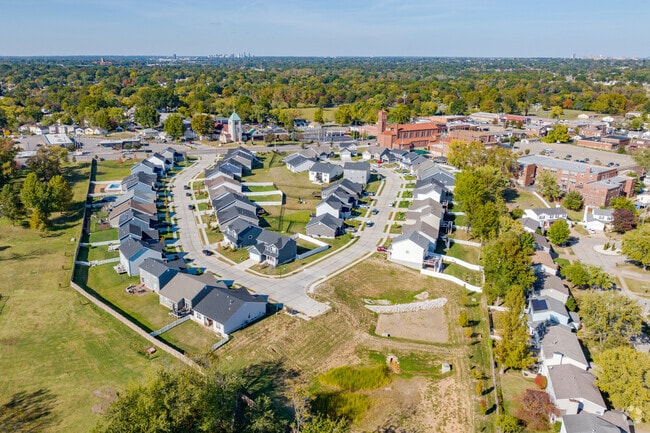 Aerial overview of single family homes in Lemay.