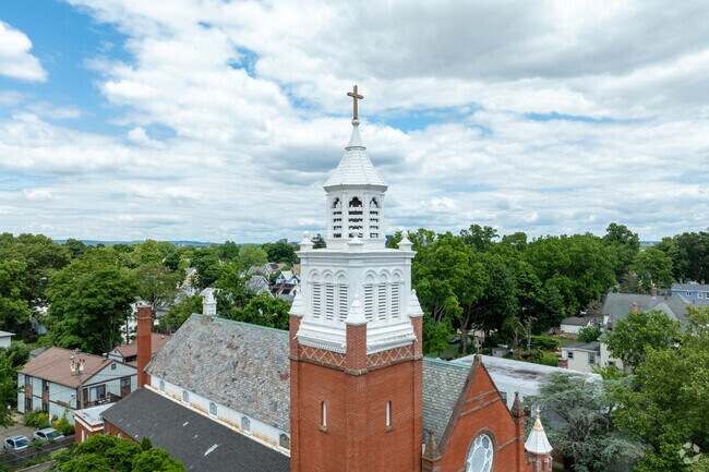 Beautiful architecture adorns the steeple at St. Lawrence School.