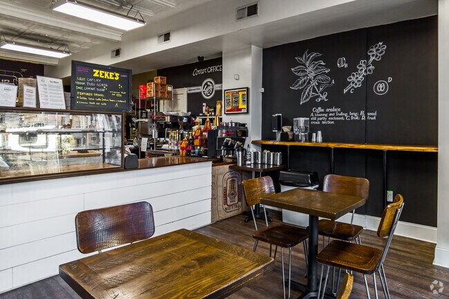 Zeke's Coffee in Langdon serves delicious coffee, tea, breakfast sandwiches, and pastries.