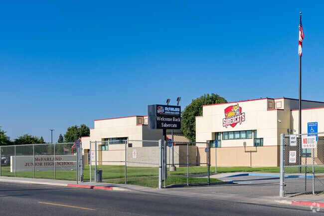 A tall marquee welcomes students to McFarland Junior High School.