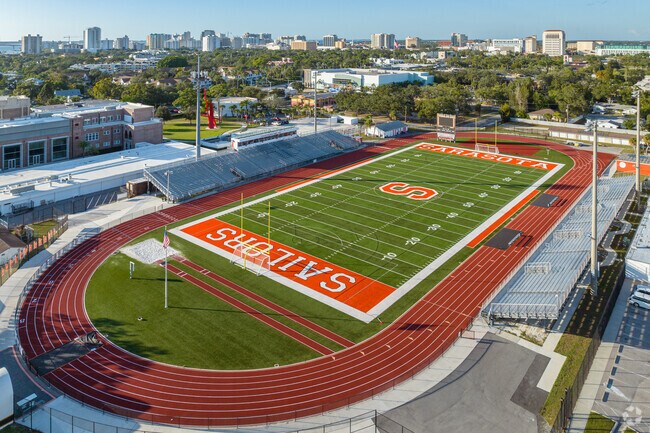 Sarasota High School has a beautifully maintained sports facility and view of downtown Sarasota.