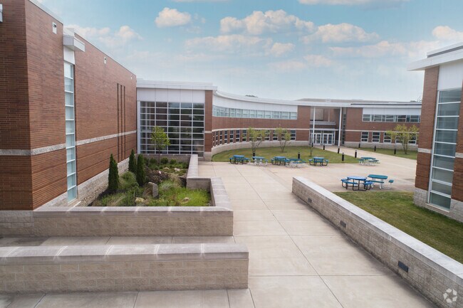 The courtyard is is surrounded by Orchard Middle School.