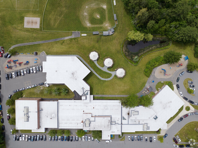 A top down view of the Morris Elementary School in Lenox, MA.