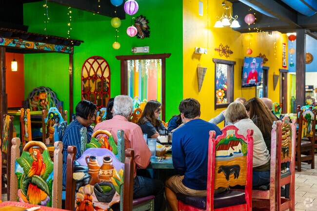 La Fiesta Mexican Restaurant is a popular lunch spot known for its vibrant interior and menu.