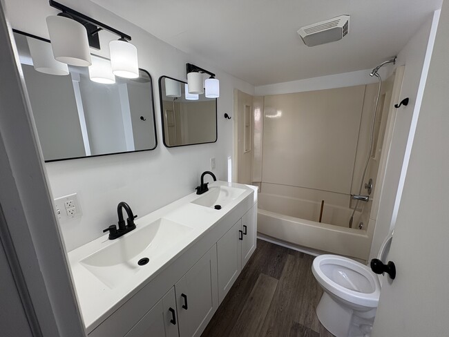 Double vanity sink in bathroom