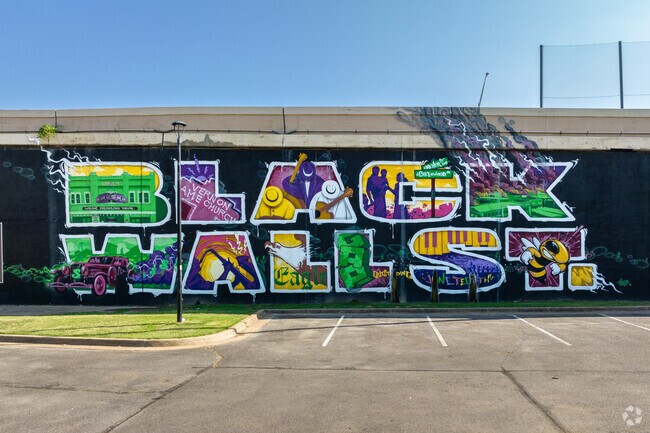 Black Wall St mural is located in the Greenwood District of Downtown Tulsa.