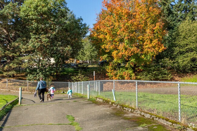 At Downtown Burien's Lakeview Park, locals enjoy the playground, basketball court, and dog park.