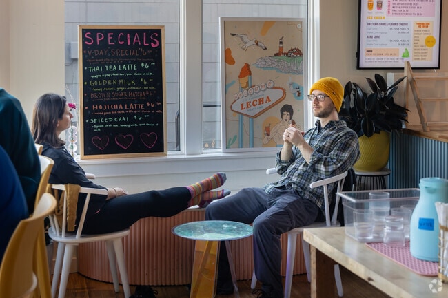 Local residents hang out on a Sunday afternoon in the Deering Center neighborhood.