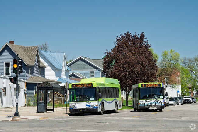There are multiple La Crosse MTU bus stops throughout Lower Northside.