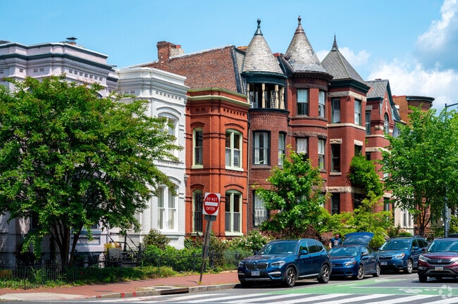 Brick Victorian row homes are common in the Capitol Hill neighborhood.