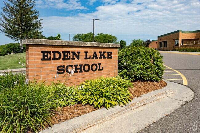 View of the Eden Lake Elementary School sign located in Eden Prairie MN.