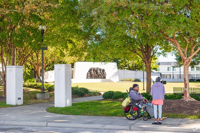 The Martin Luther King Jr. Plaza is a lovely place to relax and converse with neighbors.