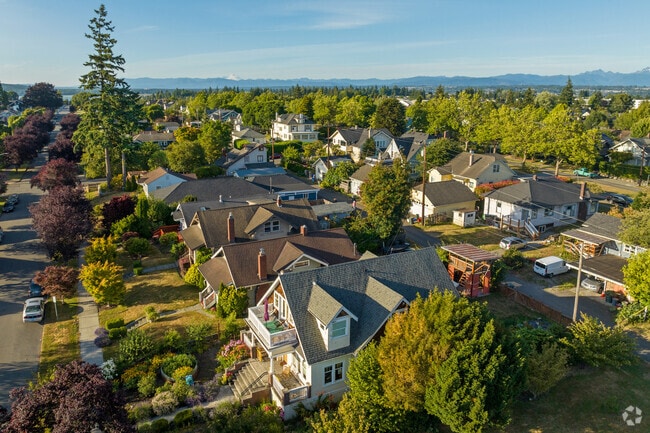 Northwest neighborhood overview on a summer night.
