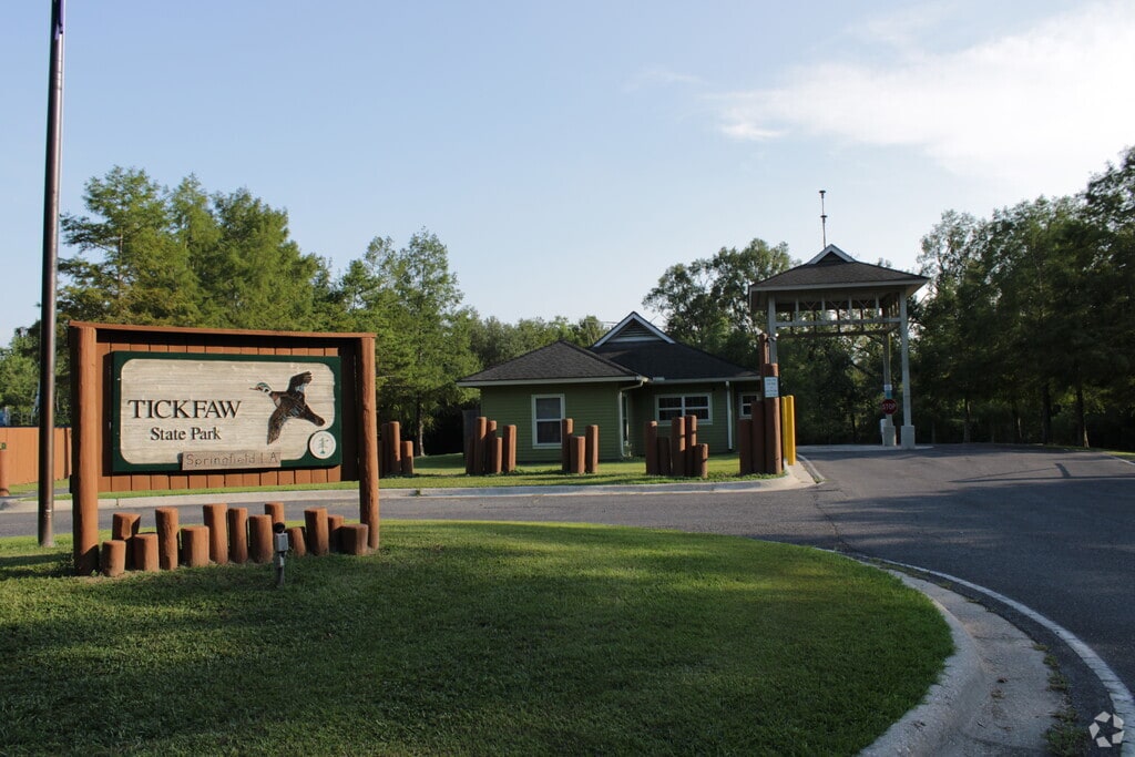 Tickfaw State Park entrance sign located in the Livingston Parish neighborhood.