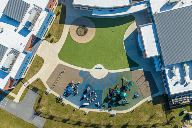 Students at Love Creek Elementary School have a beautiful outdoor recreation area.