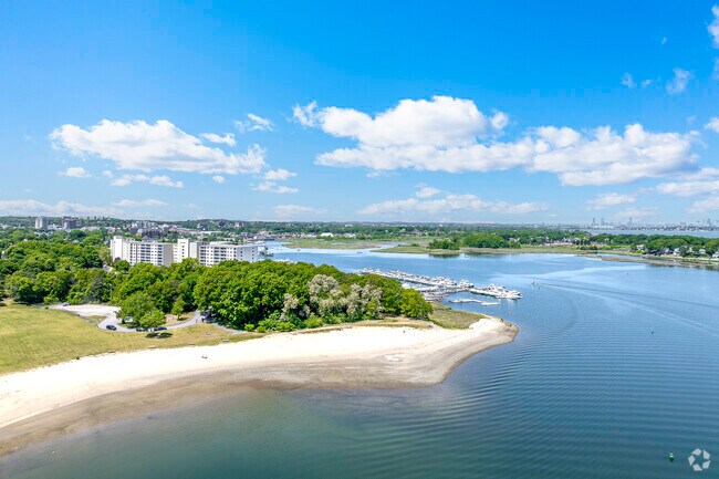Aerial view of Mound Street Beach in Quincy Point.