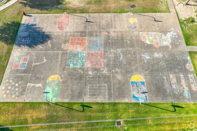 Art blacktop is full of fun activities for students at Rees Elementary School in Briar Village.