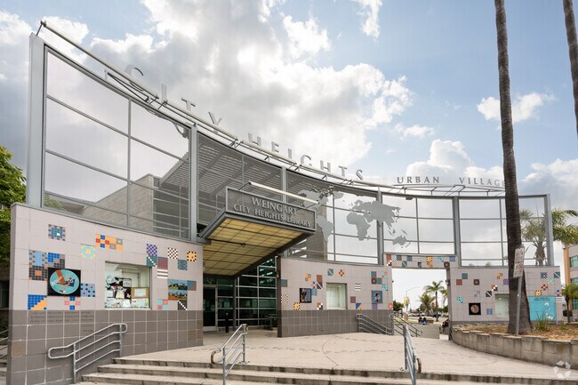 The City Heights Urban Village has a library and a park for residents to enjoy.