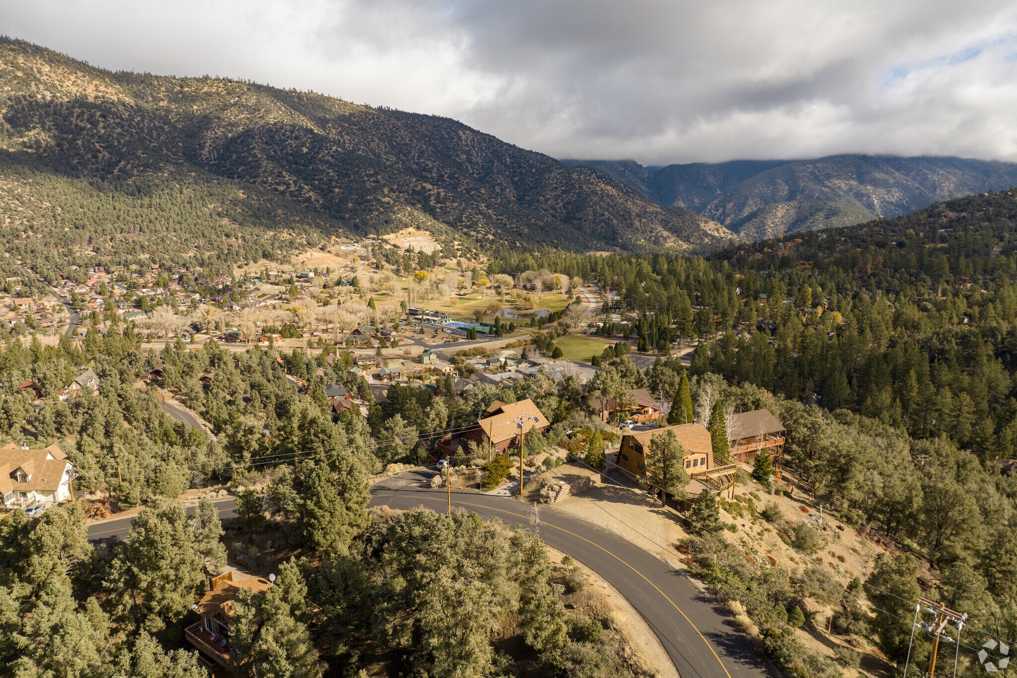 Scenic aerial view capturing the valley neighborhood of Pine Mountain Club.