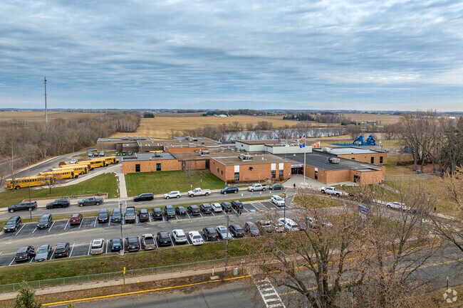 St. Croix Central Elementary is set up for efficient bus and parent pick-up.