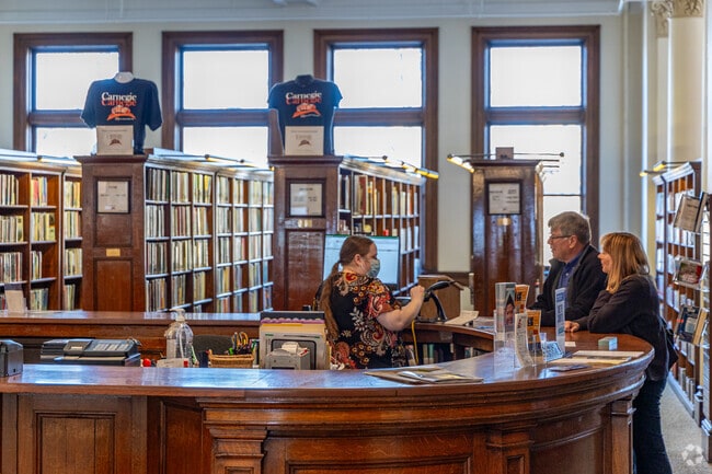 The Andrew Carnegie Free Library in Carnegie was donated by Andrew Carnegie himself.
