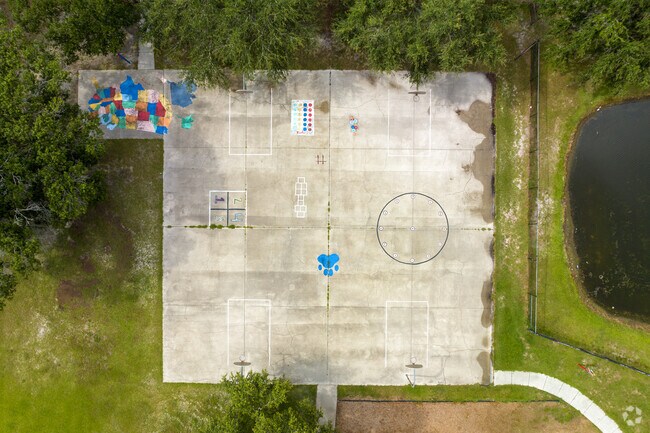 Aerial view of the basketball courts at Central Avenue Elementary School in North Kissimmee