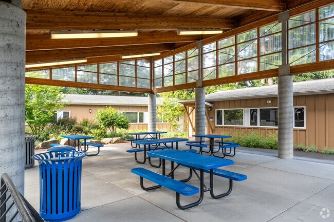 Picnic tables at Emerson K-12 are a great option for an outdoor lunch for students.