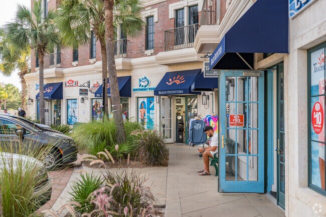 Many shops along Peddlers Pavilion offer beachwear and surf attire.