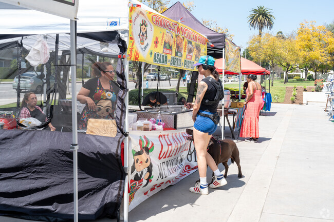 The market's pet-friendly policy allows furry friends to join in on the fun.