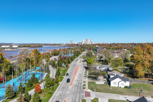 Take Riverside Drive from South Peoria to Gathering Place, then on to downtown Tulsa.