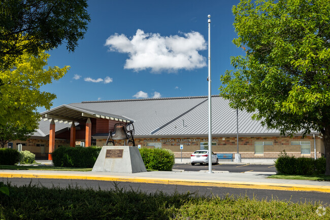 Morley Nelson Elementary facing east with the memorial marker.