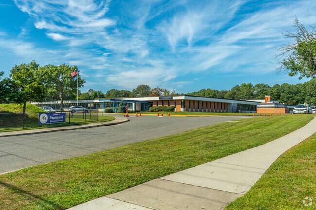 Entrance to the staff parking lot of Paumanok Elementary School in Dix Hills.