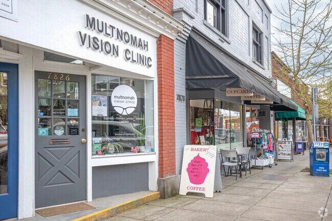 Multnomah Village is home to several businesses like Multnomah Vision Clinic.