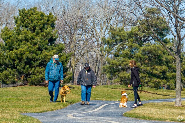 Melas Park features a dog park and walking paths in Mount Prospect.
