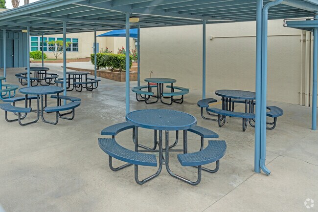 There is a covered eating area at Cloverly Elementary.