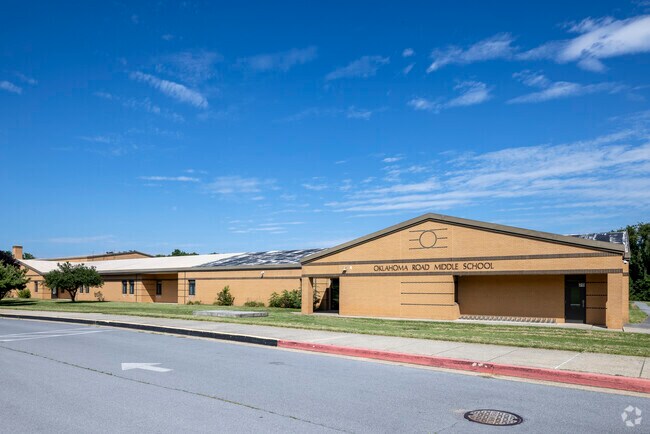 Main entrance to Oklahoma Road Middle School in Eldersburg, Sykesville MD