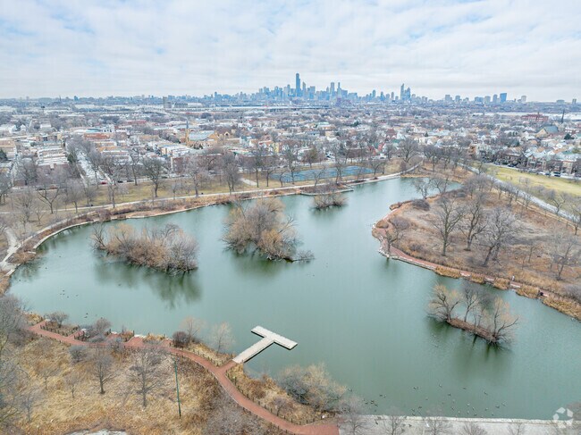 The McKinley Park lagoon is a popular place for people to come and fish.