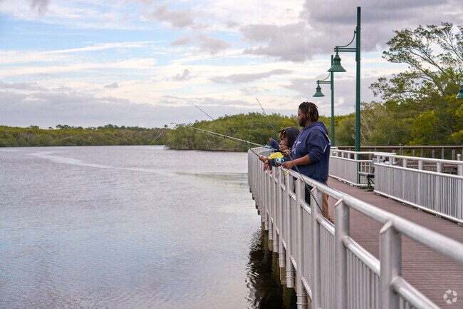 Head to the river boardwalk for some casual fishing near Canal Pointe.