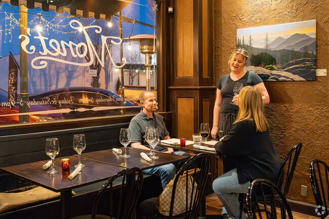 Monet's Wine Bistro in Exeter offers a gourmet menu that includes desserts and a wide selection of wines.