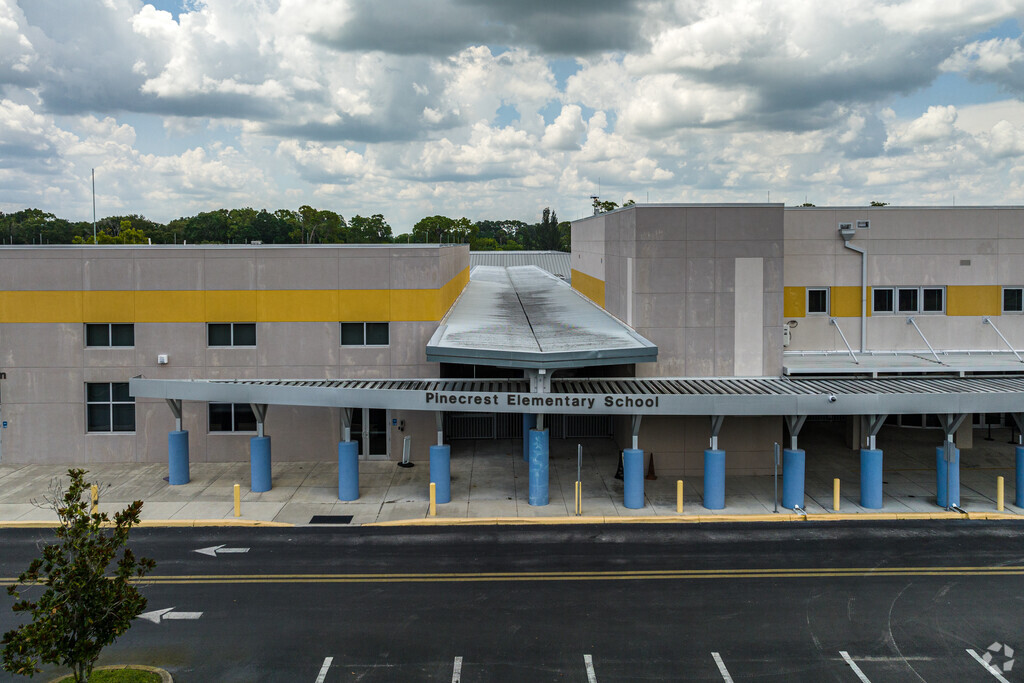 Pinecrest Elementary School in Immokalee features a central main entrance.