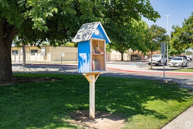 Meadow Lane Elementary School provides a Little Free Library box for students to enjoy.