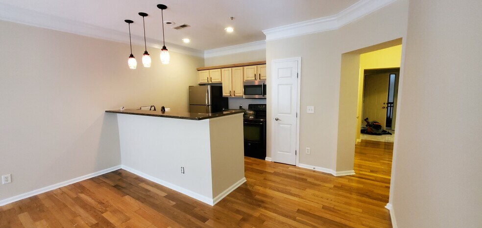 Kitchen Area with handblown Glass globe drop lighting