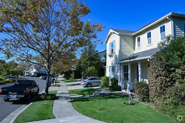 A row of modern Italianate influenced homes create a quaint feeling in Vallejo.