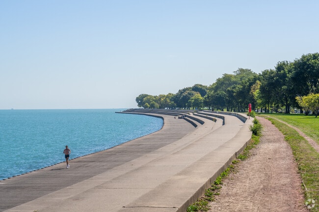 Run along the Lake Michigan at Belmont Harbor.