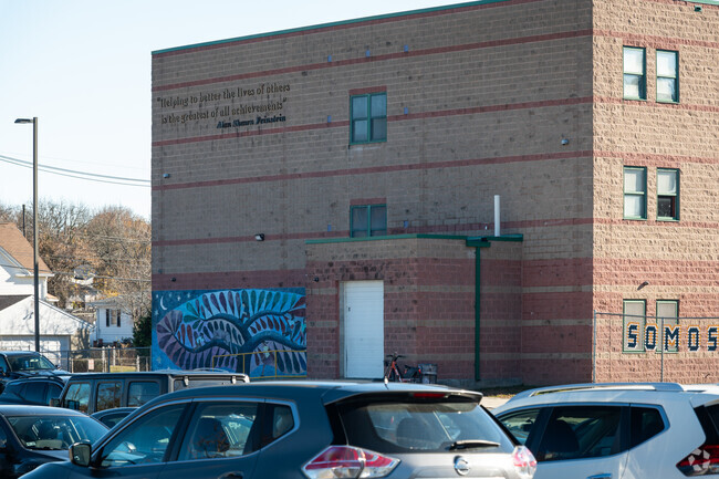 A quote is displayed at the top of Delsesto Middle School located in Providence.